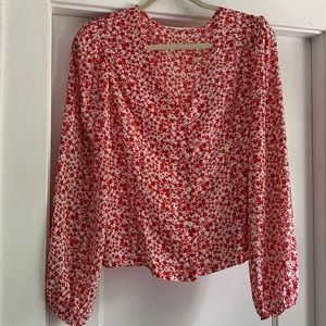 Lush Blouse Nordstrom Rack Red Floral XL Peasant Cropped